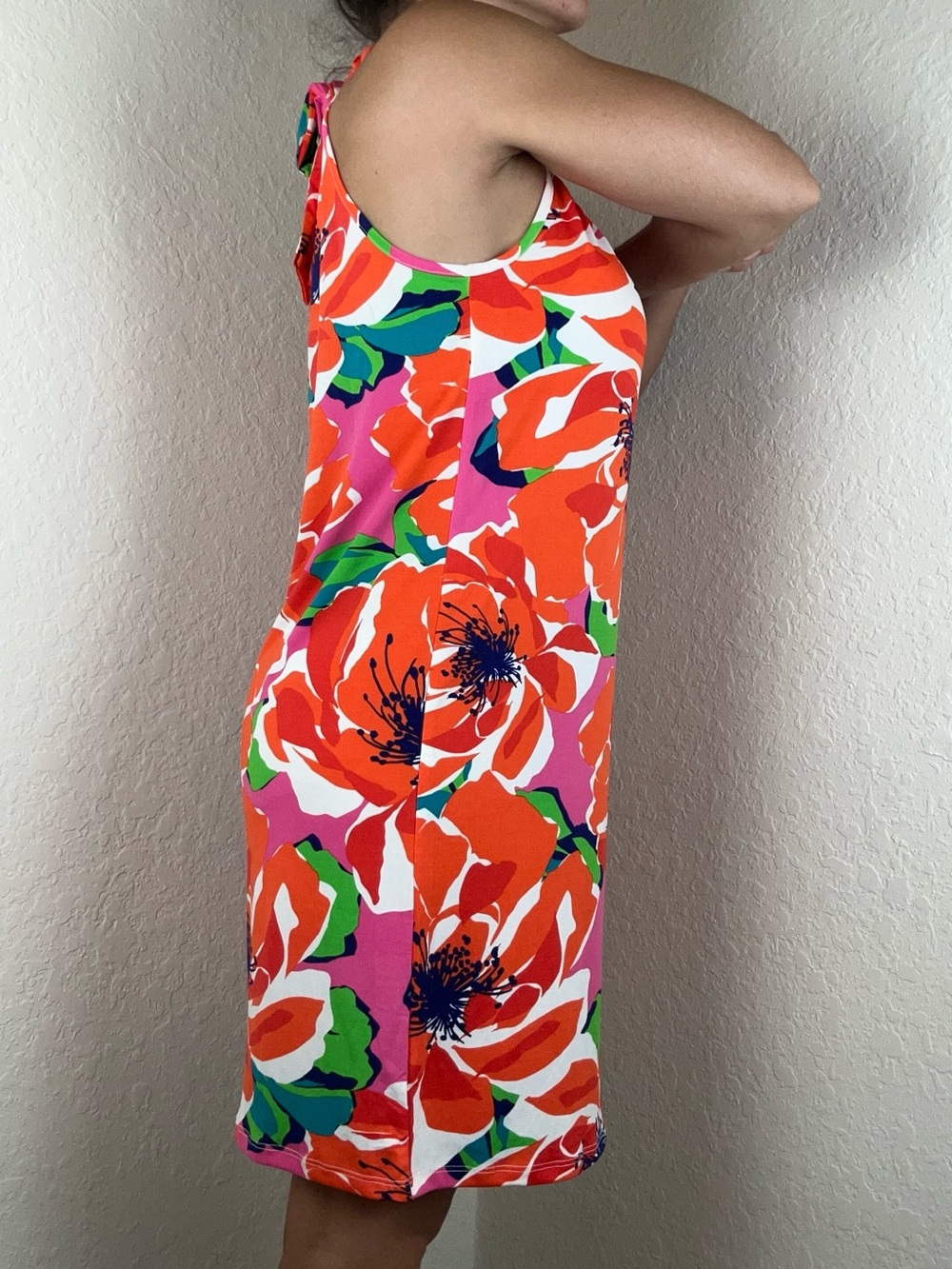 Trina Turk Juju Cover-Up Dress S Floral Halter Stretch Keyhole Back NEW orange - Picture 4 of 9